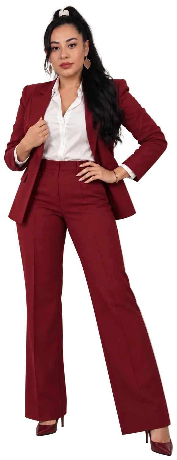 Paola Gutierrez, the artist behind PaoLash, in her signature burgundy suit